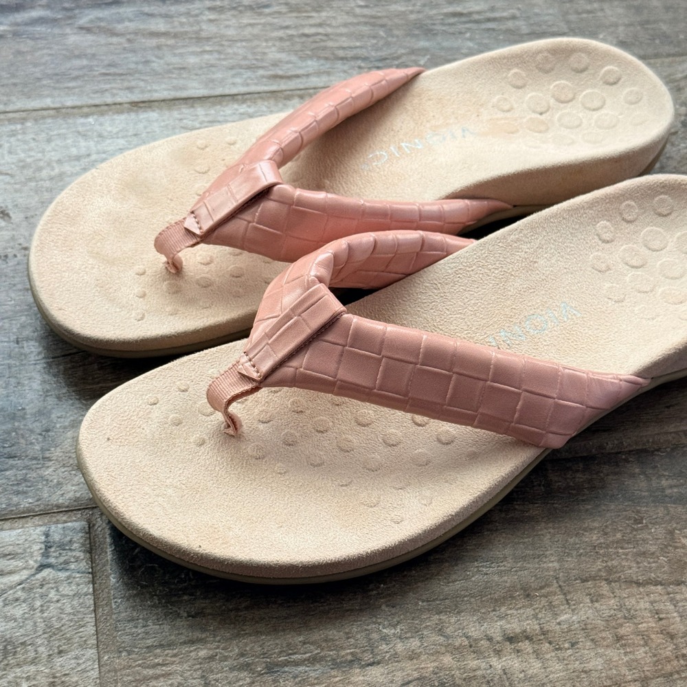 Vionic Layne Woven Croc Toe Post Orthotic Flip Flop Sandals, Pink, 9.5(41.5) - Picture 5 of 7